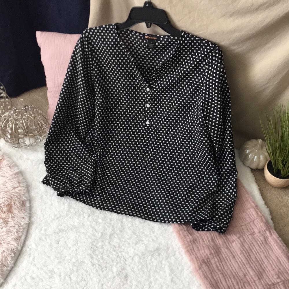 BYdesign Women’s Polka-dotted Long sleeve Button Up Blouse